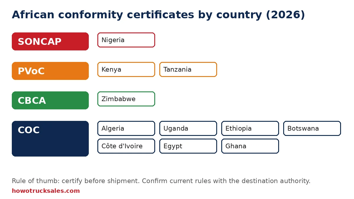 Graphique des 11 pays africains et du nom de leur certificat de conformité