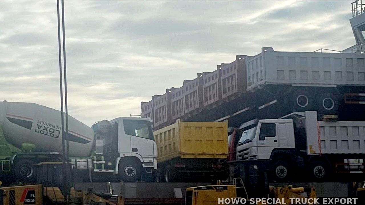 Camion-benne HOWO 8x4 400 ch HOWO 8X4 TIPPER TRUCK 400HP — traitement anticorrosion par cire et préparation pour l’expédition maritime en RORO