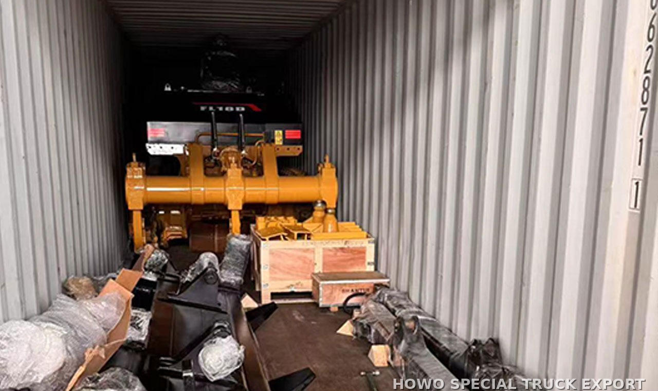Bulldozer Shantui SD22 SHANTUI SD22 BULLDOZER — traitement anticorrosion par cire et préparation pour l’expédition maritime en RORO